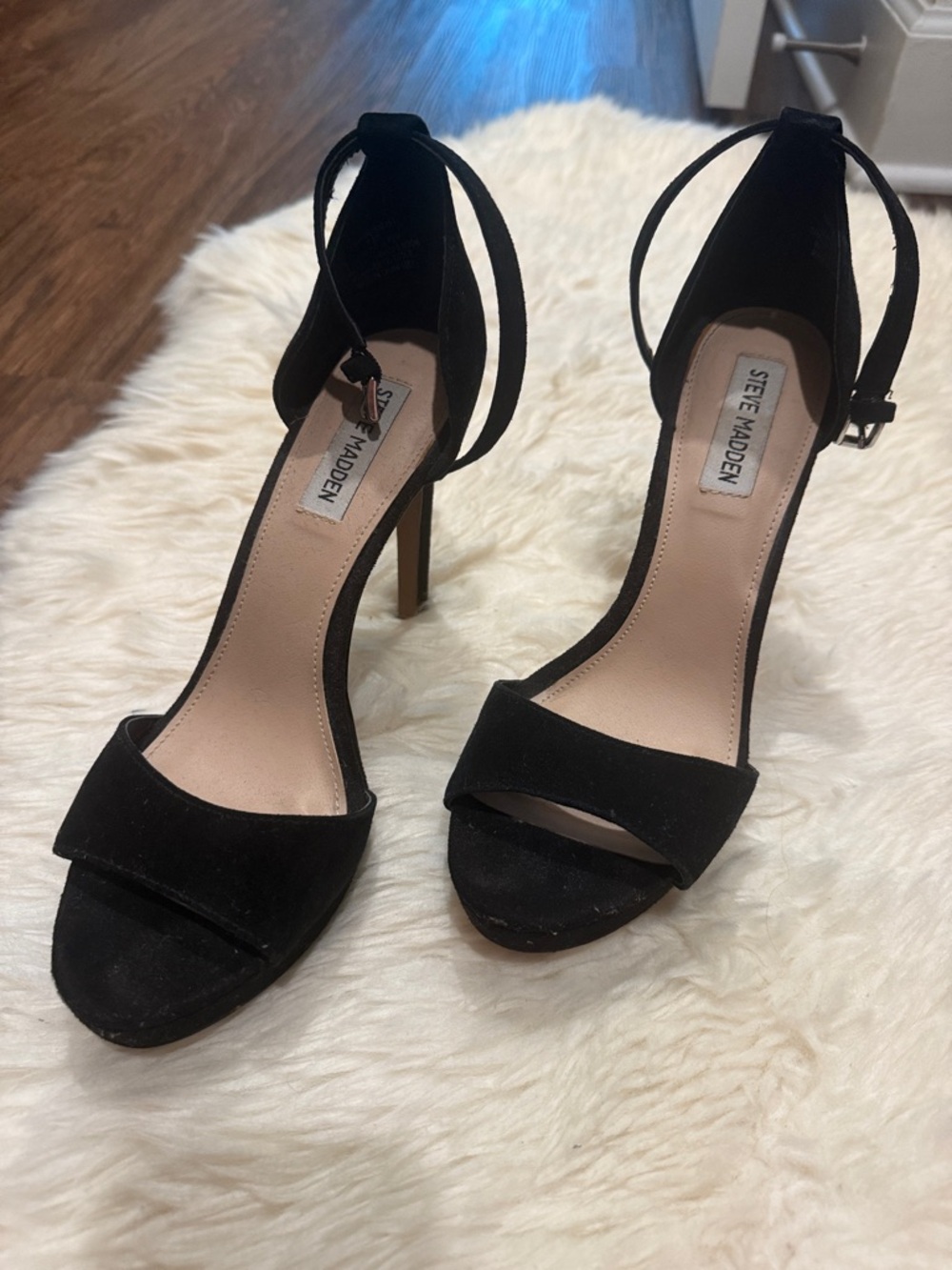 Steve Madden Black Suede Ankle-Strap High Heels
